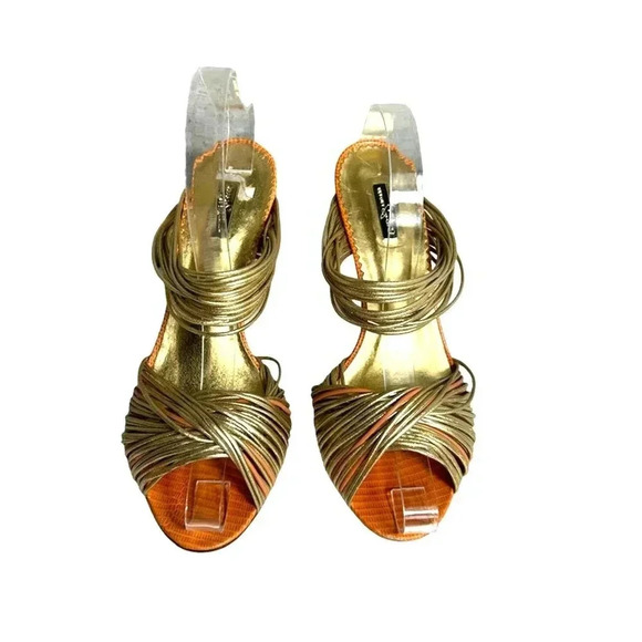 Report Signature Sandal Heel Women's 7M Multicolor Leather Slip On High Peep Toe - Picture 3 of 9